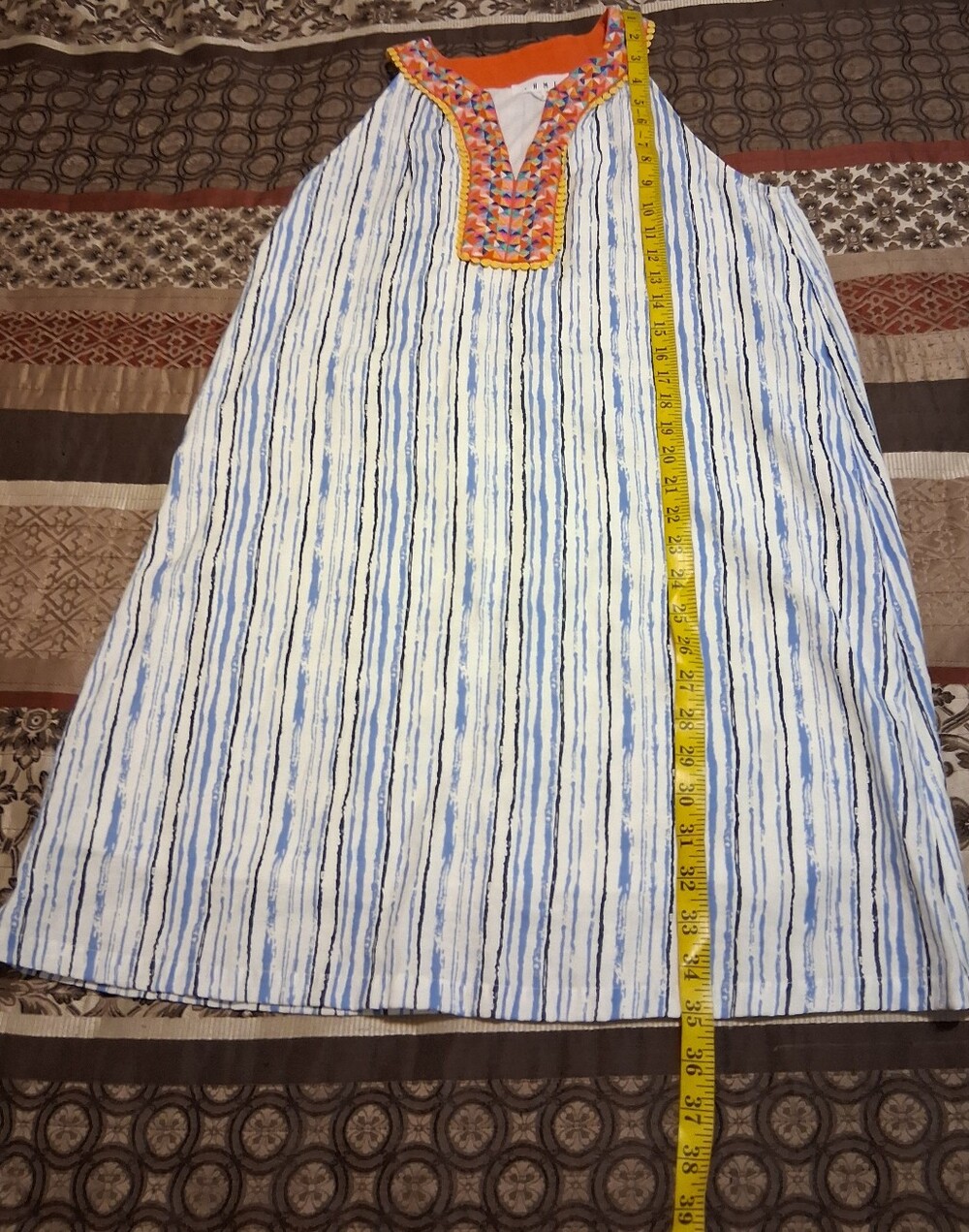 THML‎  Embroidered Halter Dress Sleeveless White Blue SzM Summer Vacation - Picture 10 of 15
